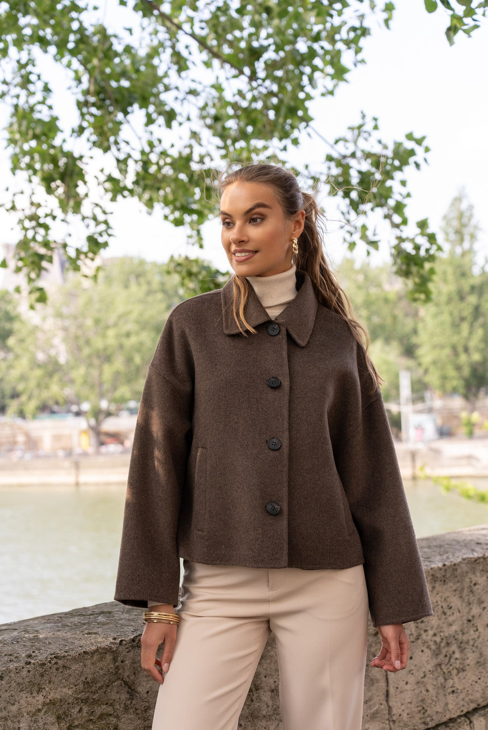 Manteau laine court choco M2433