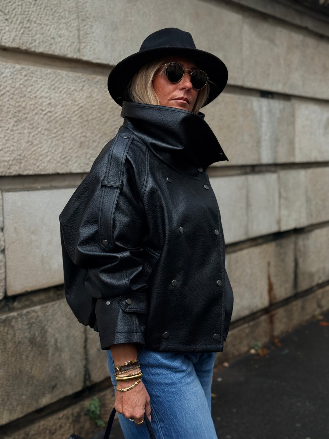 Veste similicuir grand col 8845 Noir