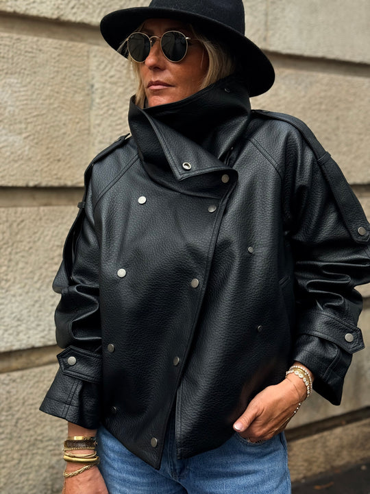 Veste similicuir grand col 8845 Noir