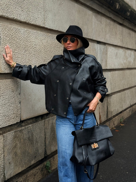Veste similicuir grand col 8845 Noir