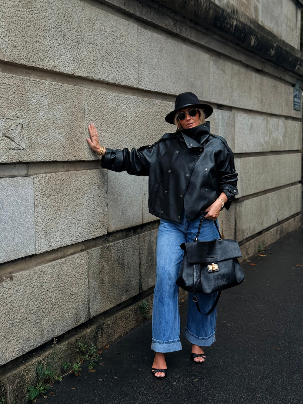 Veste similicuir grand col 8845 Noir
