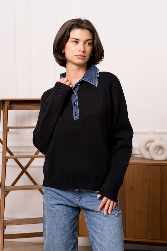 Pull Noir col jean 1720