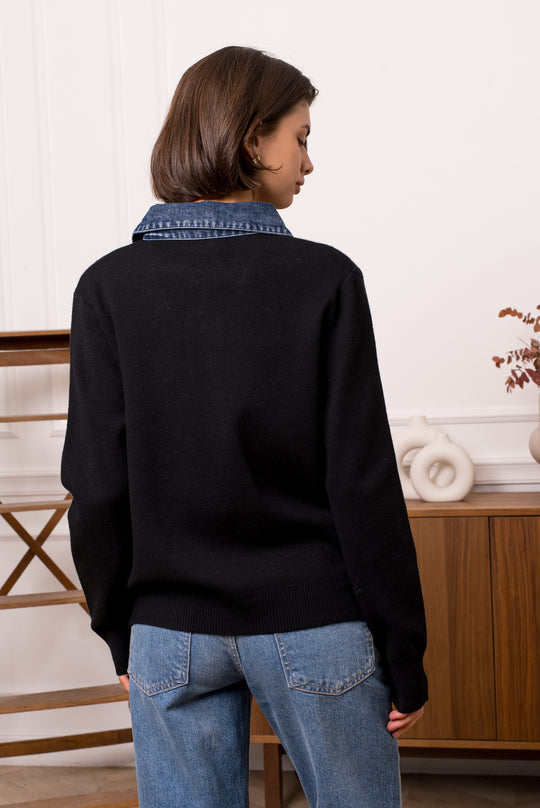 Pull Noir col jean 1720