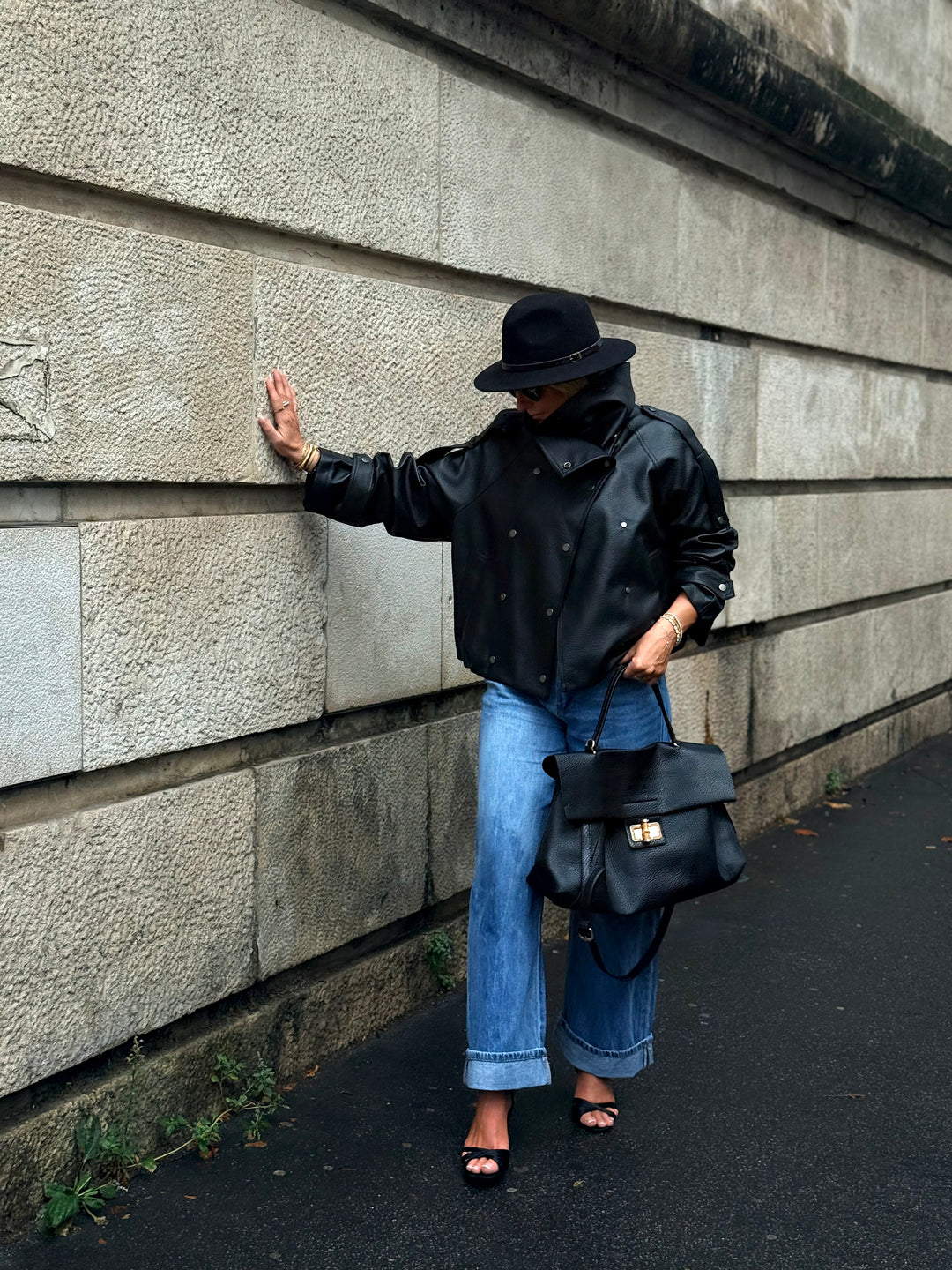 Veste similicuir grand col 8845 Noir