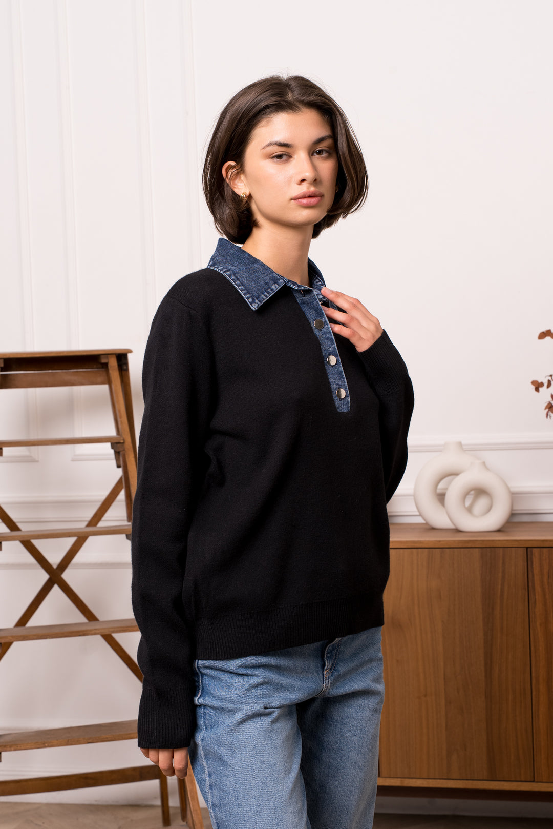 Pull Noir col jean 1720