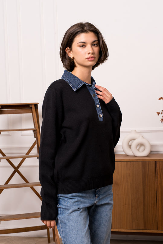 Pull Noir col jean 1720