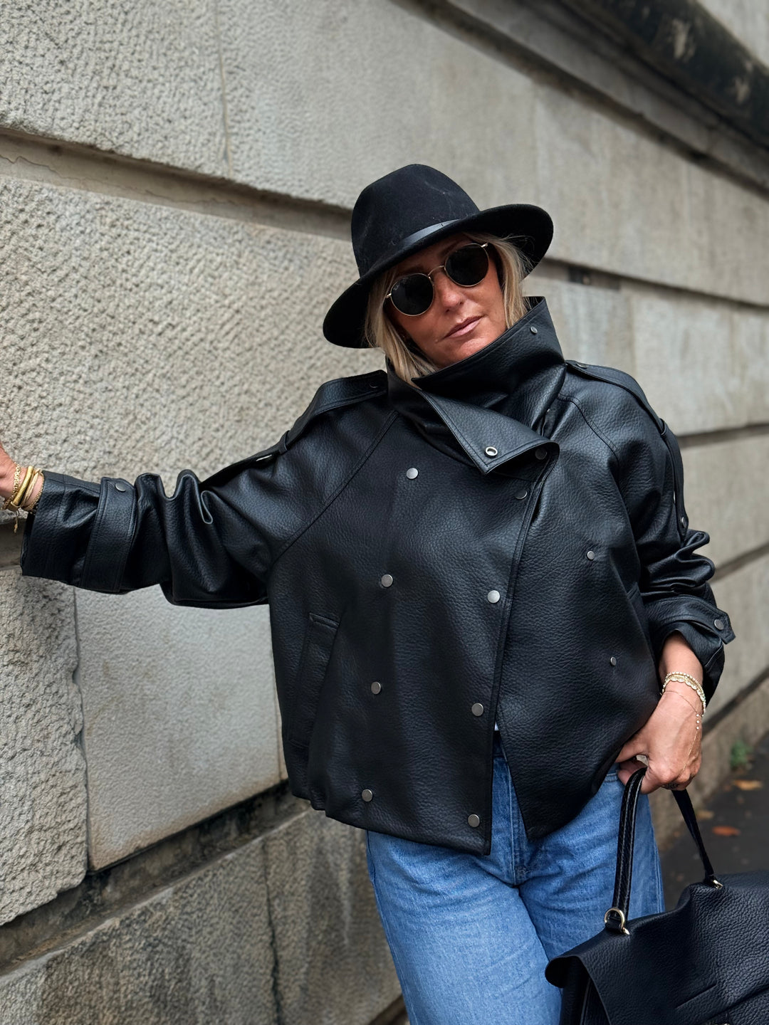 Veste similicuir grand col 8845 Noir