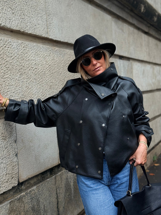 Veste similicuir grand col 8845 Noir