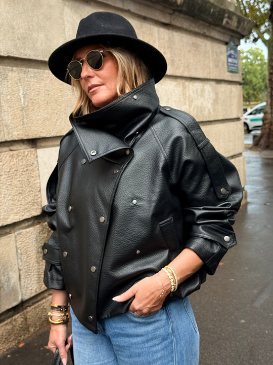 Veste similicuir grand col 8845 Noir