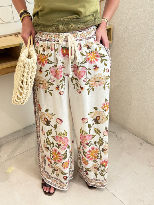 Pantalon imprimée Fleuri olive K33381