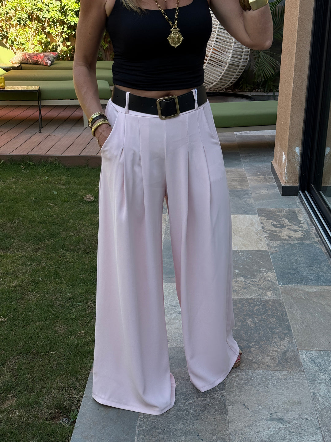 Pantalon palazzo ceinture fluide 190115