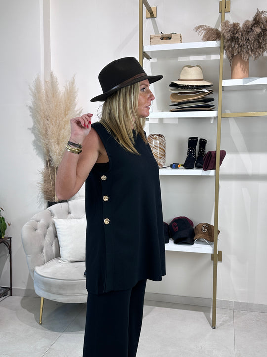 Ensemble top + pantalon avec boutons NOIR 93006