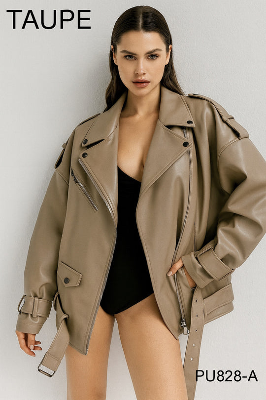 Veste similicuir loose beige PU828