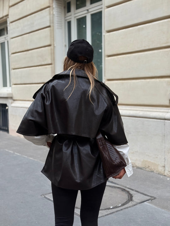 Trench Cape en similicuir Noir 16205