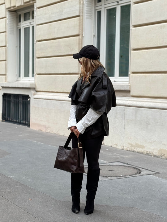 Trench Cape en similicuir Noir 16205