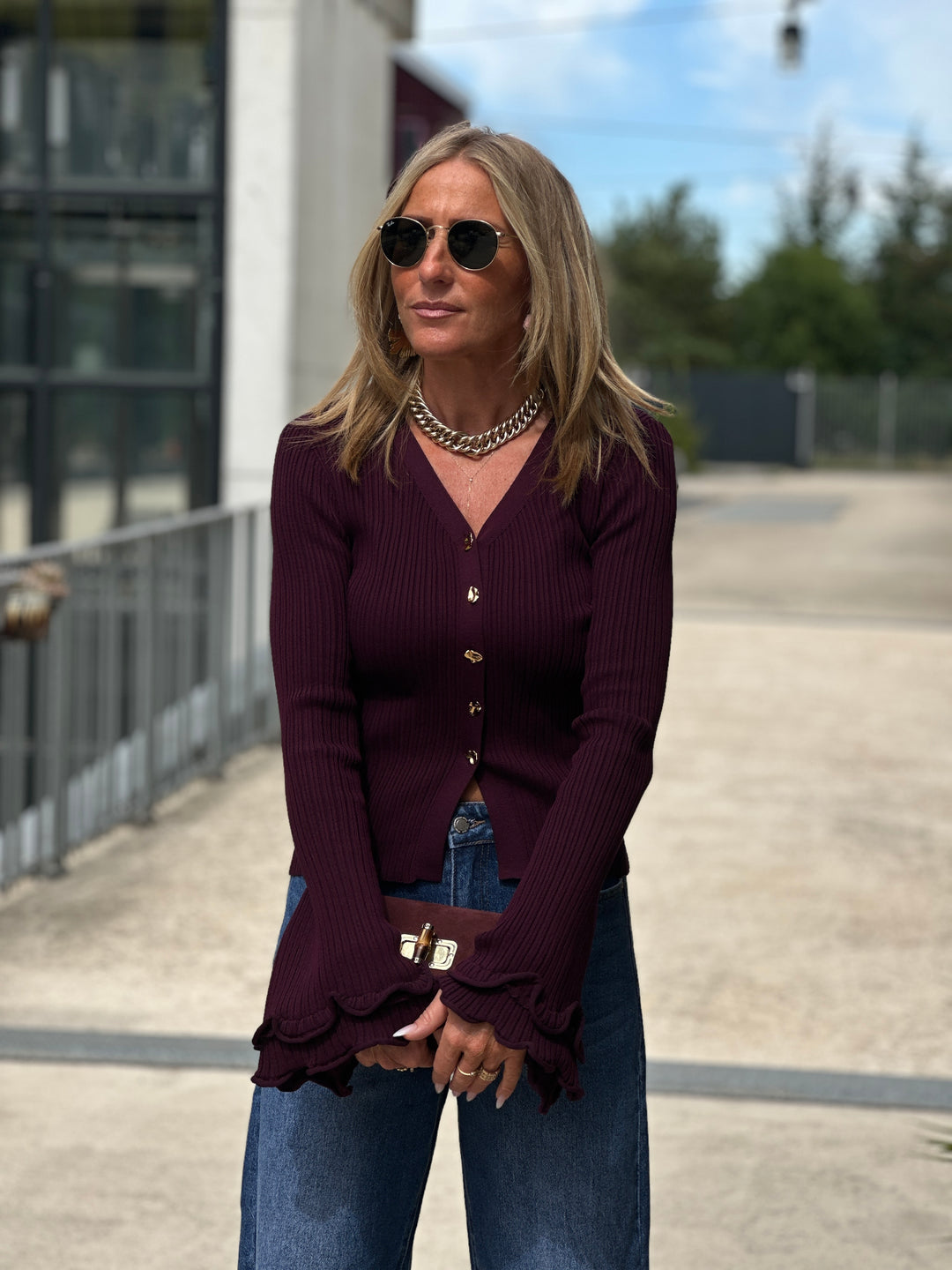 Gilet manches larges M5091 Bordeaux