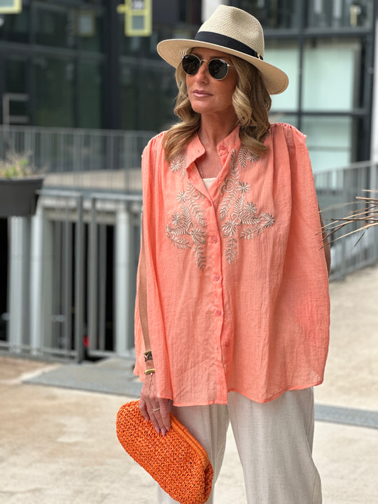 Chemise Orange brodée sans manches 2931