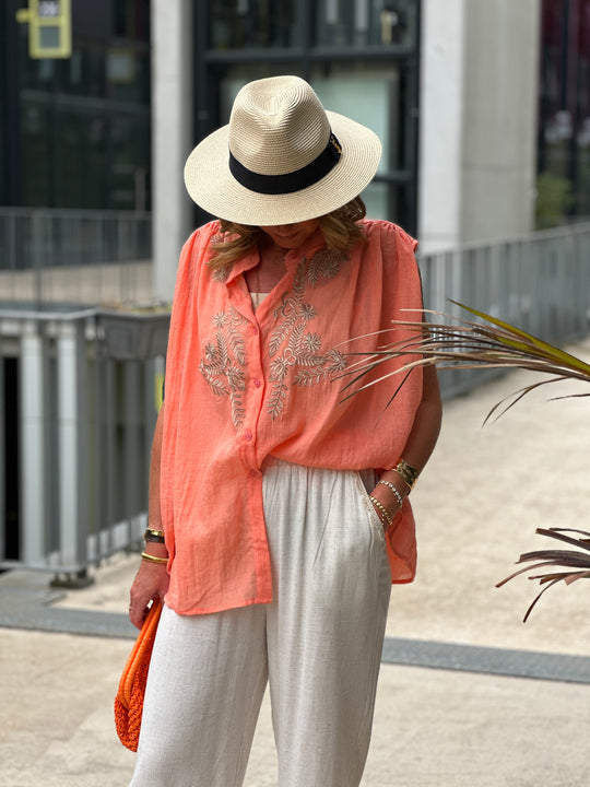 Chemise Orange brodée sans manches 2931