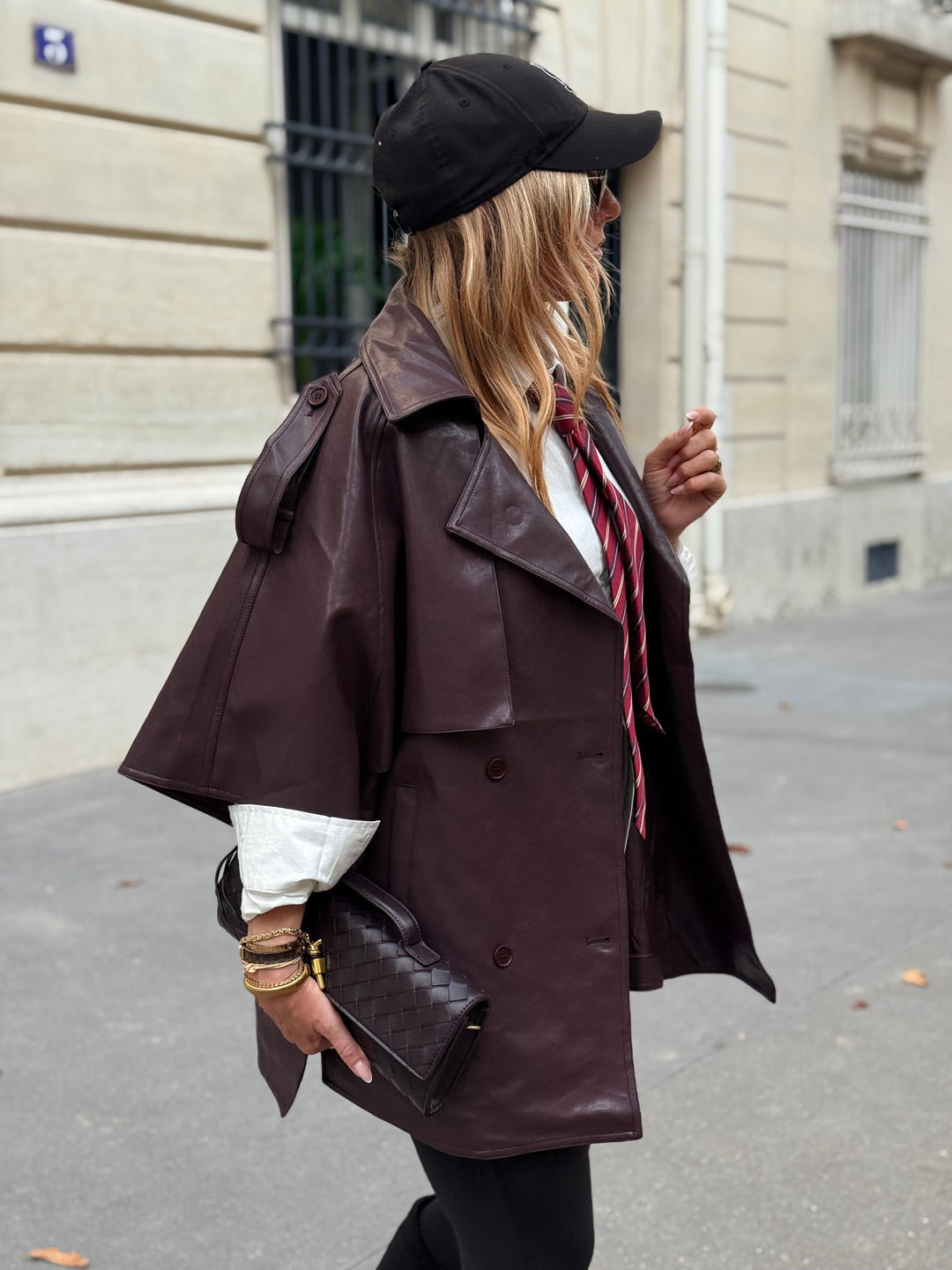 Trench Cape en similicuir Bordeaux 16205