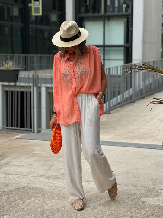 Chemise Orange brodée sans manches 2931
