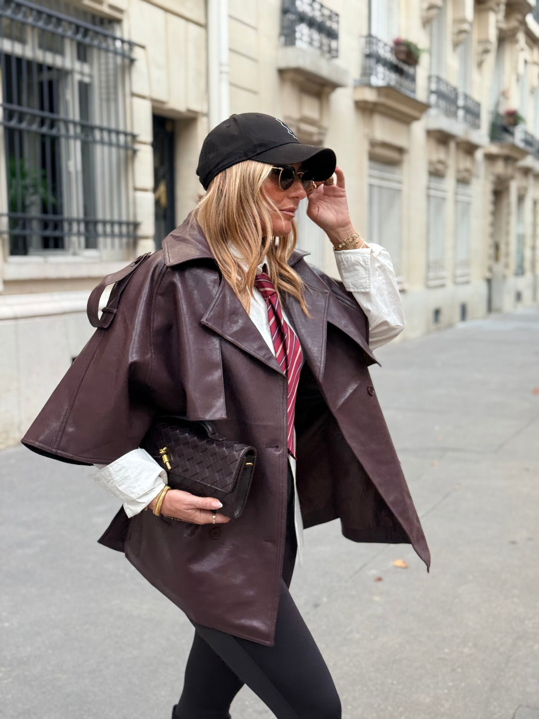 Trench Cape en similicuir Bordeaux 16205