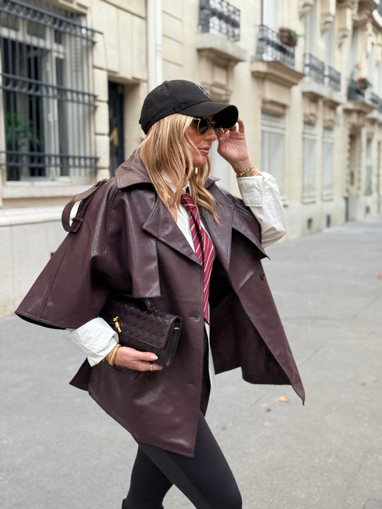 Trench Cape en similicuir Bordeaux 16205