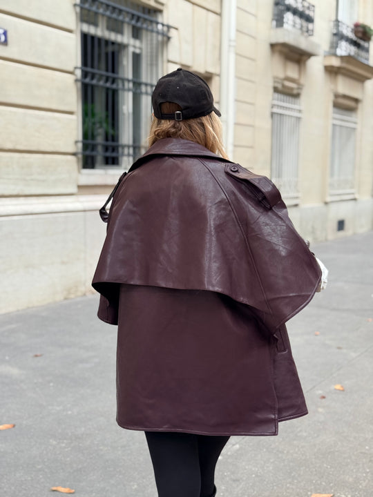 Trench Cape en similicuir Bordeaux 16205