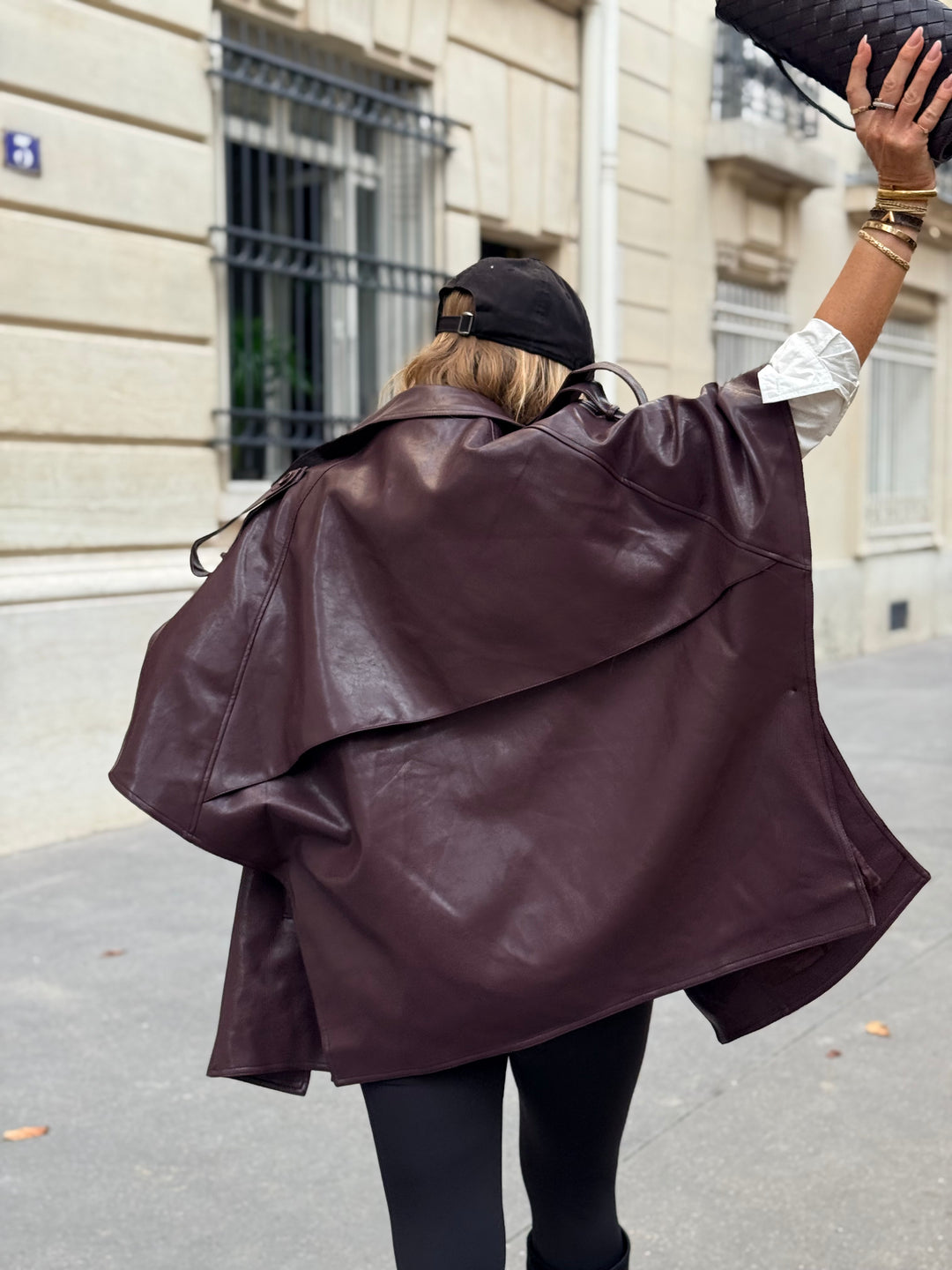 Trench Cape en similicuir Bordeaux 16205