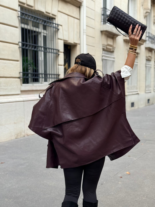 Trench Cape en similicuir Bordeaux 16205