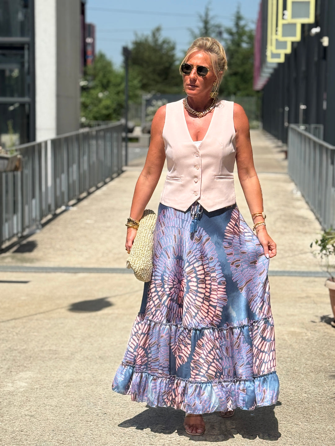Jupe effet soie imprimé Bleu/lila Julia