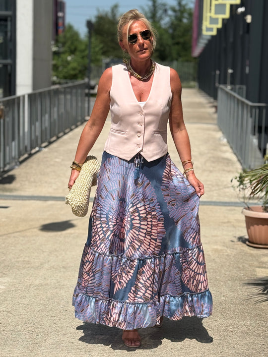 Jupe effet soie imprimé Bleu/lila Julia