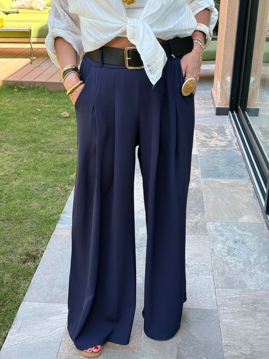 Pantalon palazzo ceinture fluide 190115