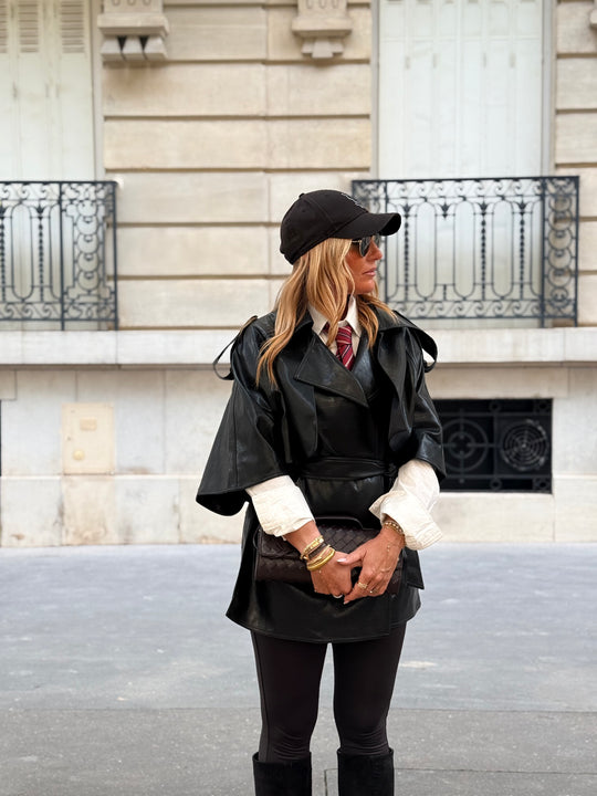 Trench Cape en similicuir Noir 16205