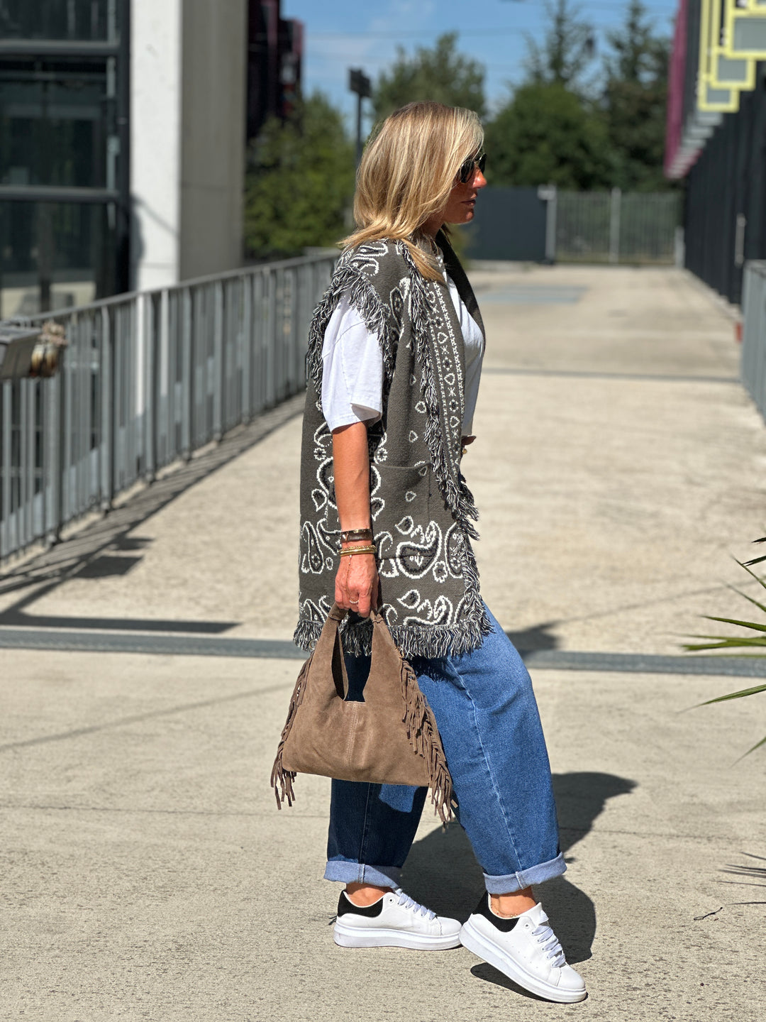 Gilet long bandana frange 331