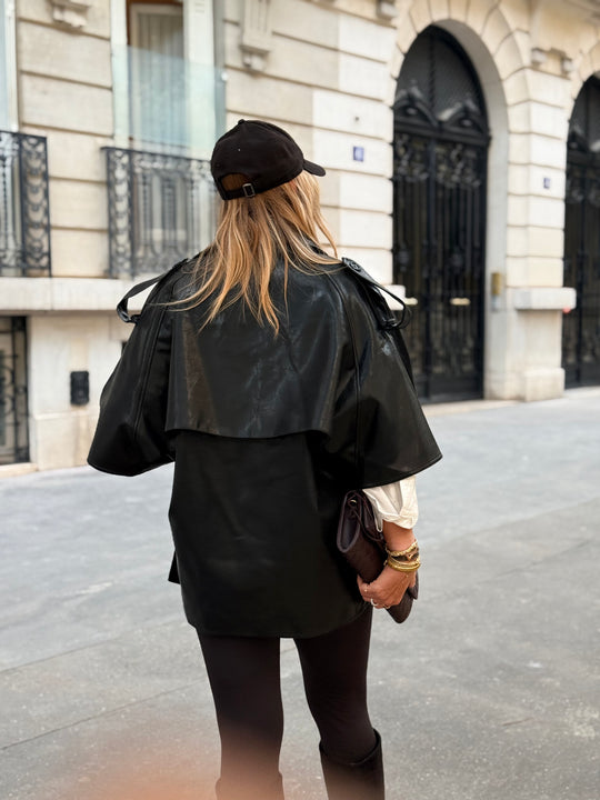 Trench Cape en similicuir Noir 16205