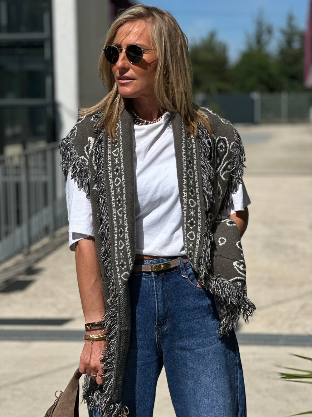 Gilet long bandana frange 331