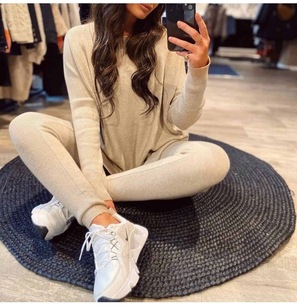 Ensemble maille beige pull loose +legging 909