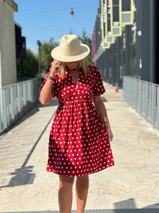 Robe court rouge à pois 379