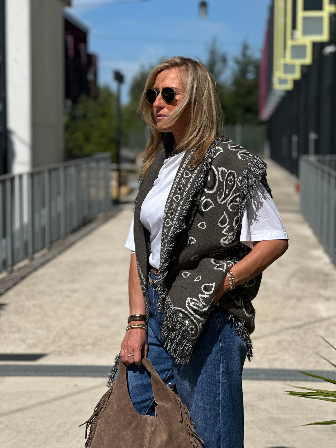 Gilet long bandana frange 331