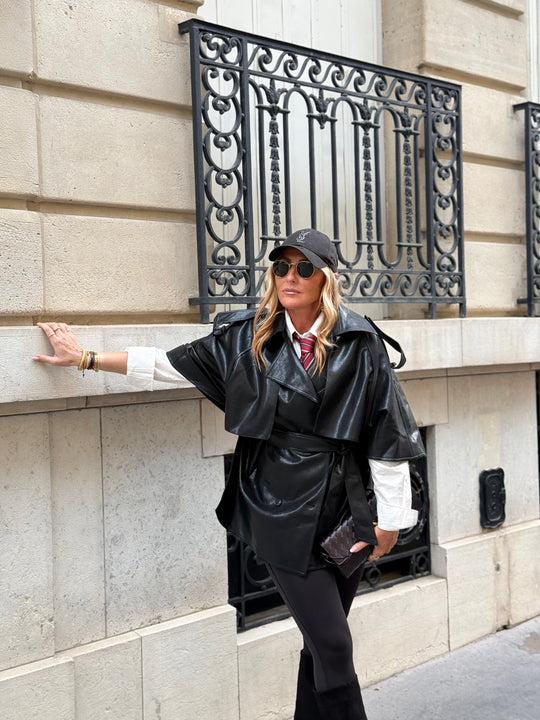 Trench Cape en similicuir Noir 16205
