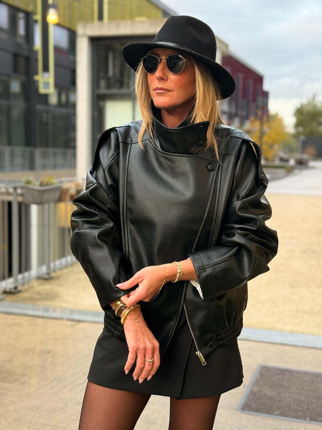 Veste bomber similicuir noir 8822