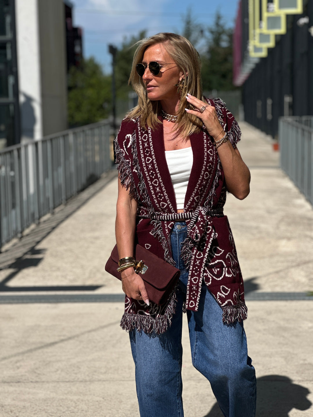 Gilet long bandana frange 331