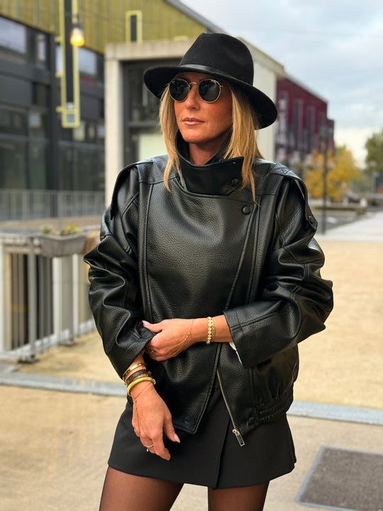 Veste bomber similicuir noir 8822