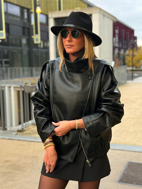 Veste bomber similicuir noir 8822