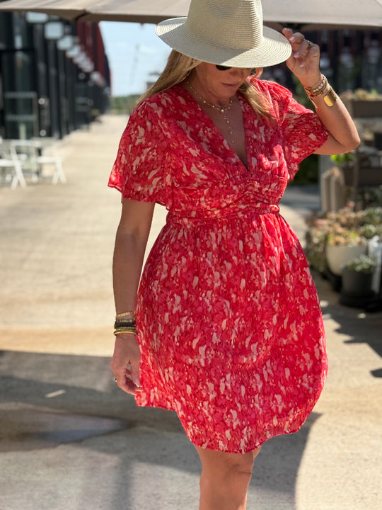 Robe court fleuri rose 887