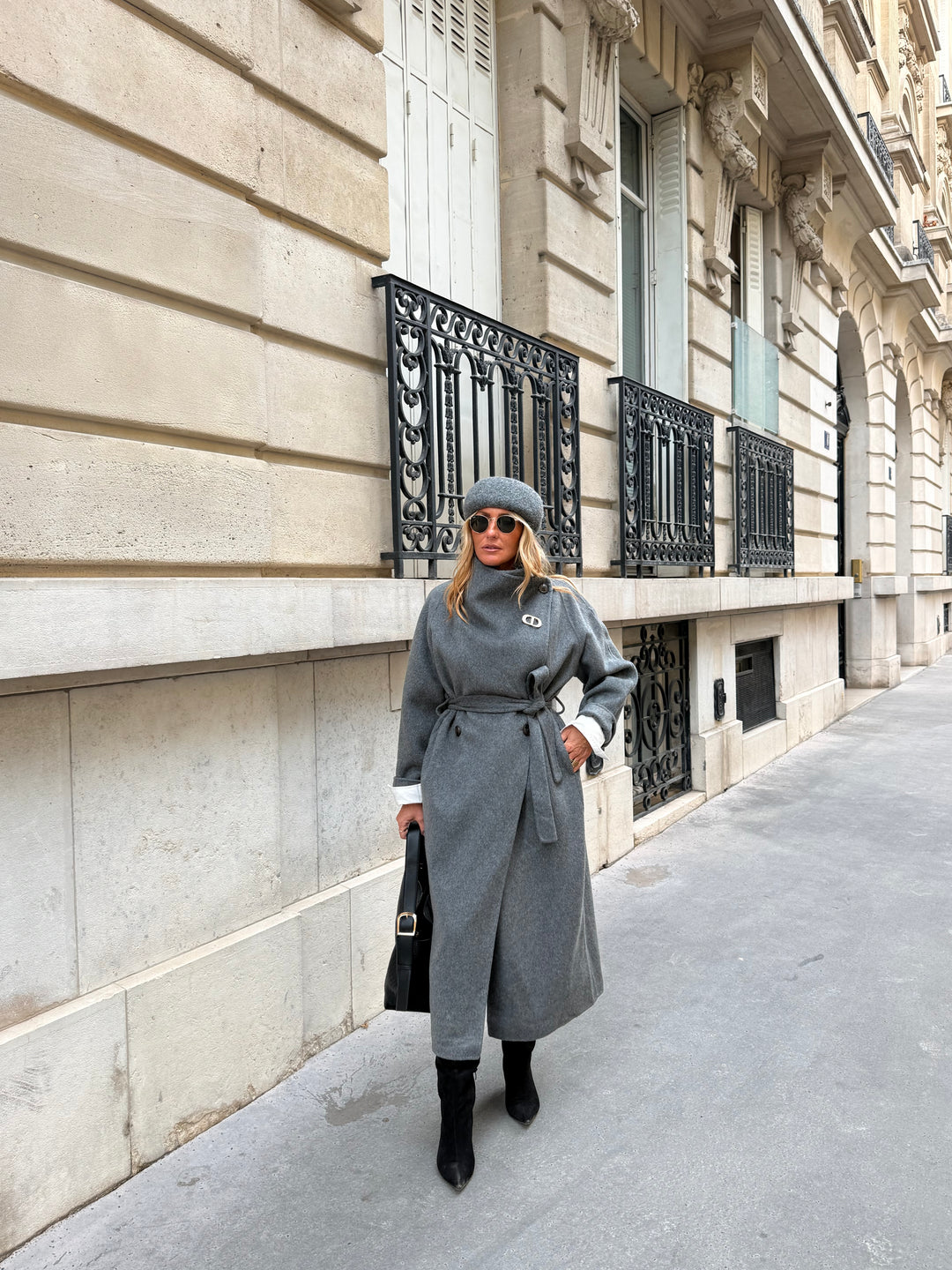 Manteau long grand col Gris 025