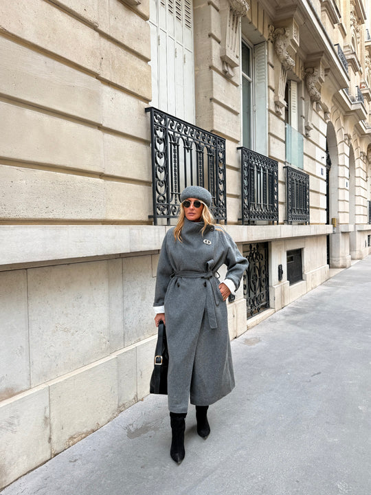Manteau long grand col Gris 025