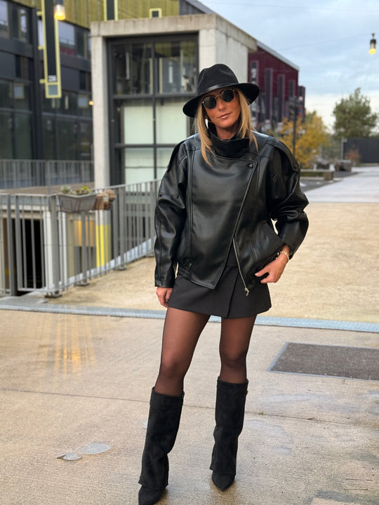 Veste bomber similicuir noir 8822