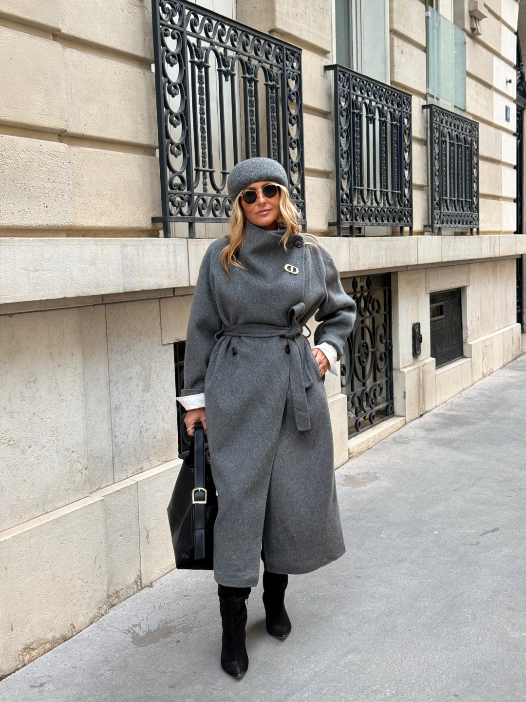 Manteau long grand col Gris 025