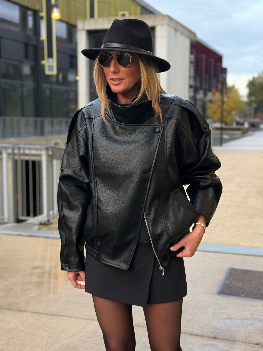 Veste bomber similicuir noir 8822